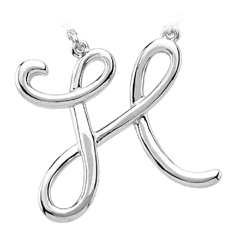 Elegant Necklace for Formal Wear-14k White Gold, Olivia Collection, Medium Script Initial H Necklace