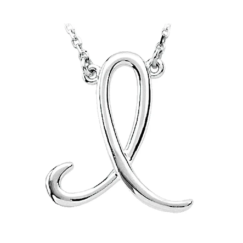 Simple Silver Pendant Necklace-14k White Gold, Olivia Collection, Medium Script Initial I Necklace