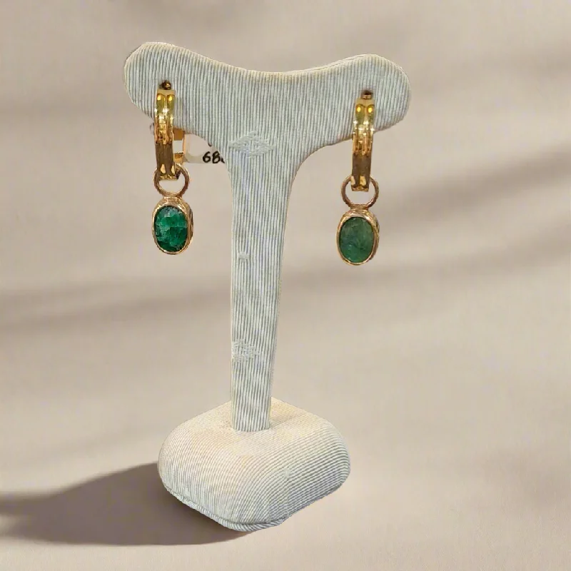 Funky Earrings for Casual Styles-Earrings in steel with Emeralds and 14k gold