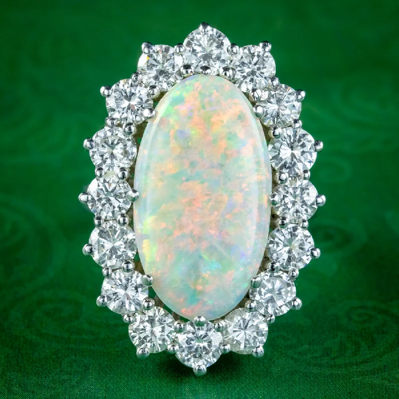 Personalized Name Ring-Vintage Opal Diamond Cocktail Ring 12ct Opal 4ct Diamond