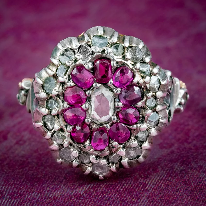 Simple Wedding Band for Women-Antique Victorian Ruby Diamond Cluster Ring 0.60ct Ruby