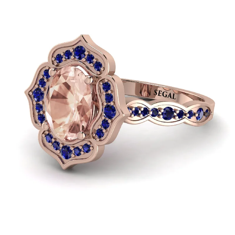 Birthstone Ring for Gifts-Decorated Halo Oval Morganite Engagement Ring - Faith No. 914