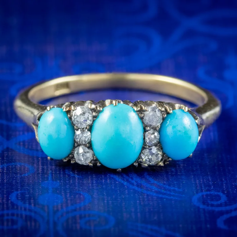 Luxury Diamond Ring for Engagement-Antique Victorian Turquoise Diamond Ring 1.50ct Of Turquoise