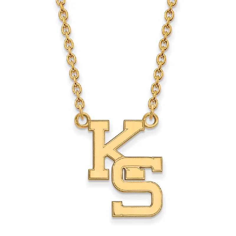 Handcrafted Gemstone Necklace for Gifts-14k Yellow Gold Kansas State Lg Logo Pendant Necklace