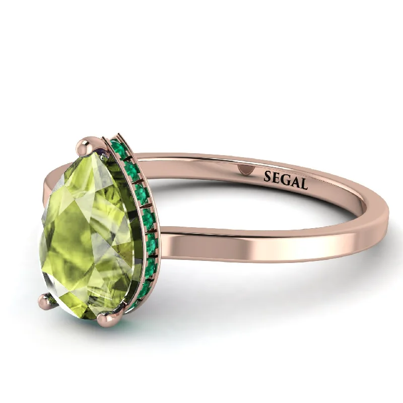 Simple Wedding Ring for Men and Women-Hidden Halo Pear Peridot Engagement Ring - Mary No. 705