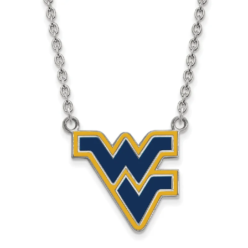 Stylish Necklace for Special Events-Sterling Silver West Virginia U Large Enamel Pendant Necklace