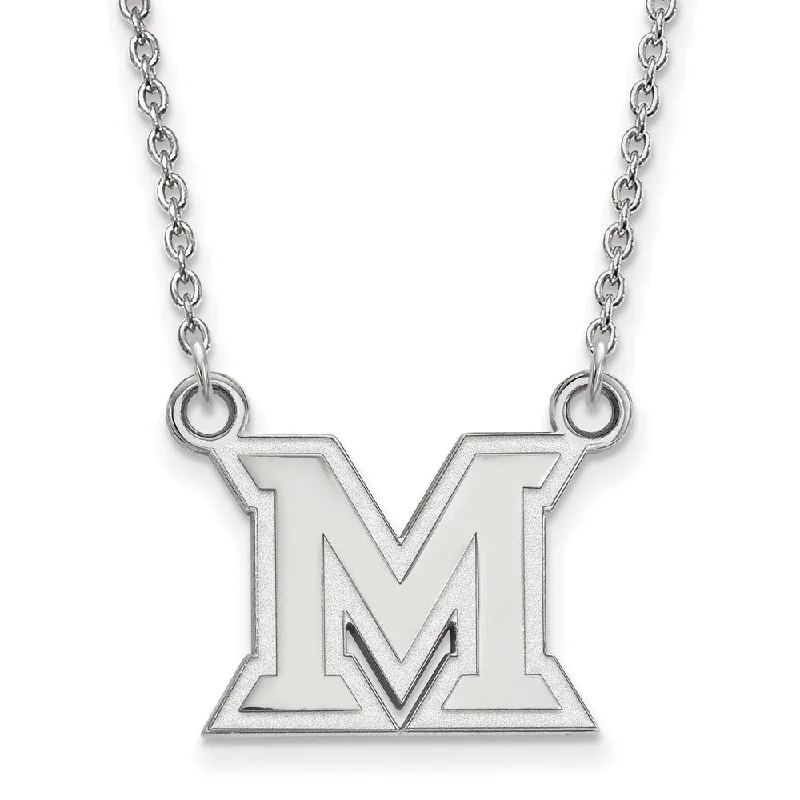 Custom Necklace for Special Celebrations-14k White Gold Miami U Small Initial M Pendant Necklace