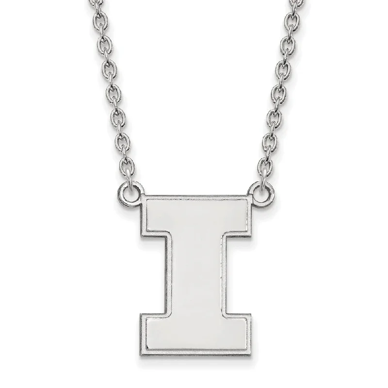 Cute Necklace for Gift Giving-Sterling Silver U of Illinois Large Initial I Pendant Necklace