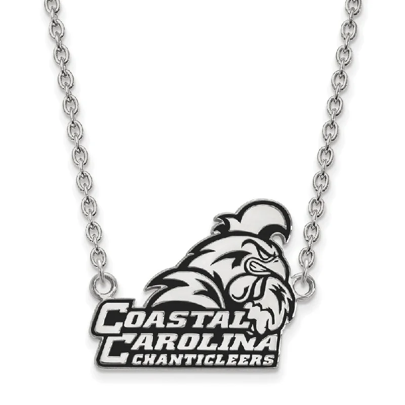 Custom Name Necklace for Kids-Sterling Silver Coastal Carolina U Large Enamel Pendant Necklace