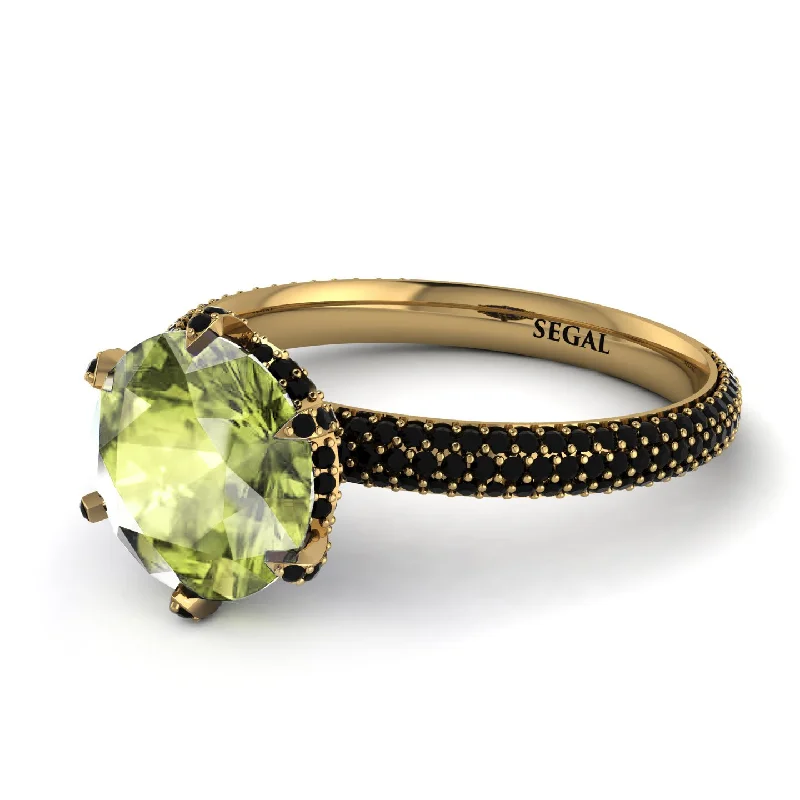 Fashionable Statement Ring for Women-Hidden Halo Round Peridot Engagement Ring - Ashley No. 707