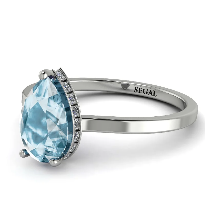 Solitaire Engagement Ring for Women-Hidden Halo Pear Aquamarine Engagement Ring - Mary No. 403