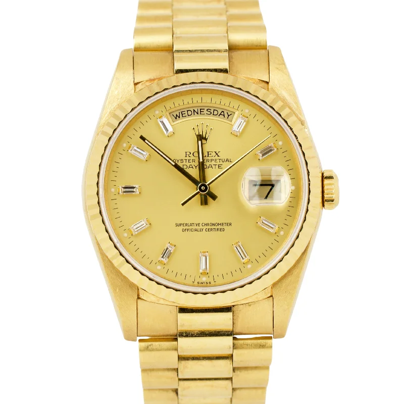 Fashion Watches for Gift Ideas-RARE FACTORY BAGUETTE ONLY Rolex Day-Date President Diamond 18238 36mm 18K Watch