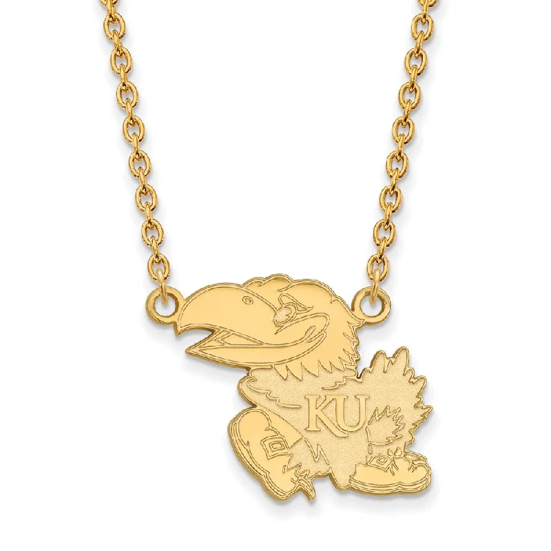 Simple Gold Pendant Necklace-14k Gold Plated Silver U of Kansas Large Jayhawk Pendant Necklace