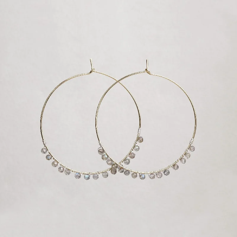 Geometric Silver Earrings for Style-Large Hoop Earrings with Labradorite