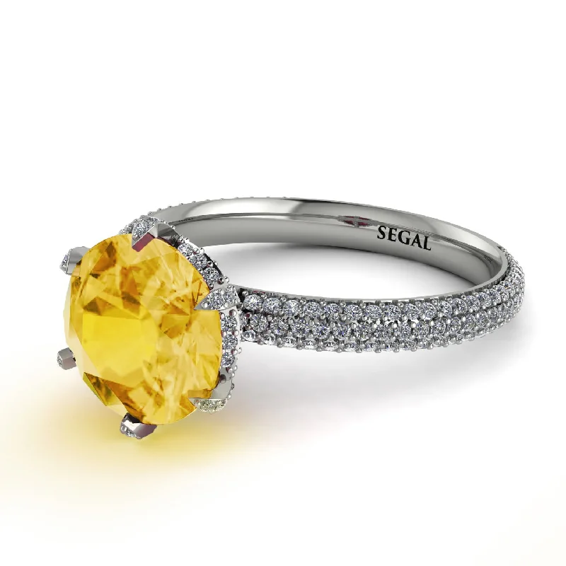 Wedding Ring with Custom Engraving-Hidden Halo Round Citrine Engagement Ring - Ashley No. 603