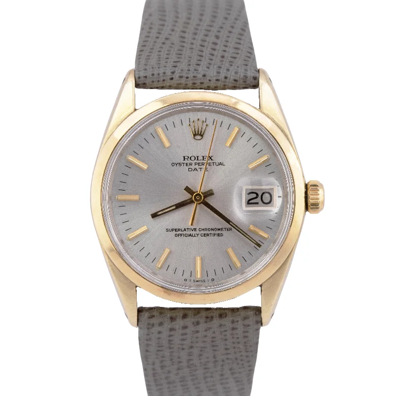 Luxury Watches for Special Occasions-1973 Gold Shell Rolex Oyster Perpetual Date 34mm Silver Sigma Auto Watch 1550