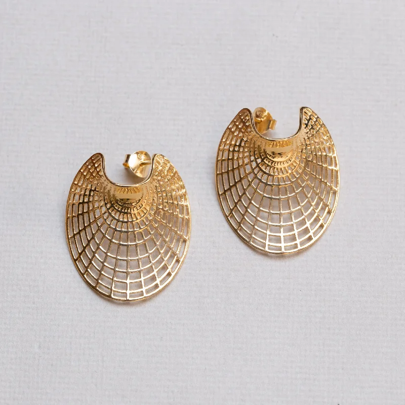 Elegant Gold Stud Earrings-Fan Gold Earrings