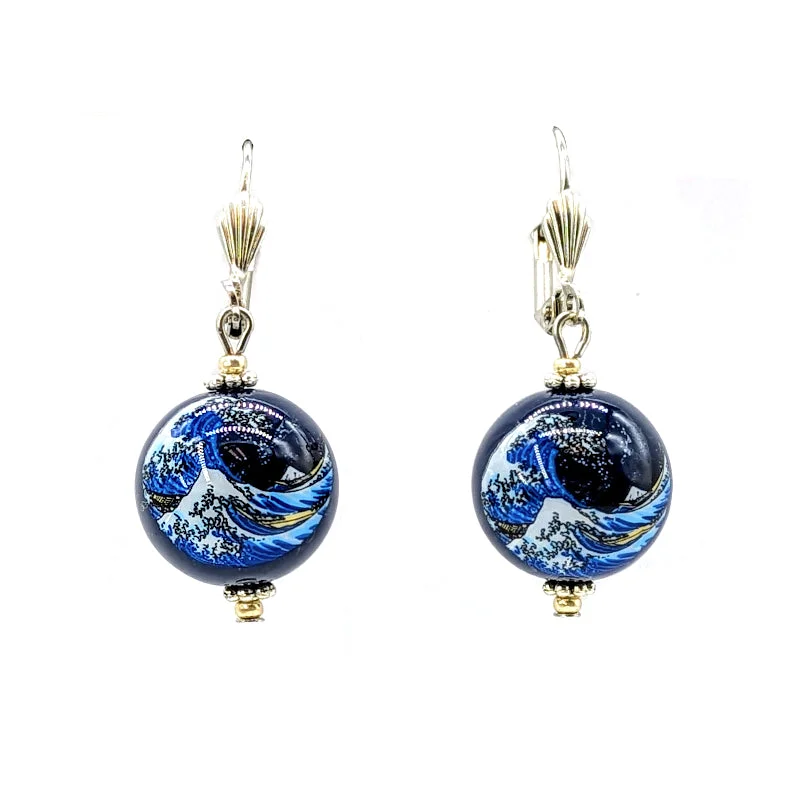 Turquoise Drop Earrings for Summer-Hokusai 'Great Wave' Tensha Earrings