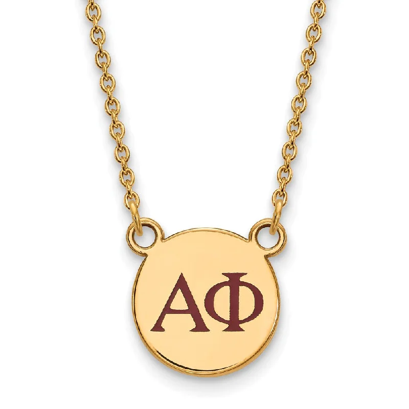 Handcrafted Necklace for Wedding Gifts-14K Plated Silver Alpha Phi Small Red Enamel Greek Letters Necklace