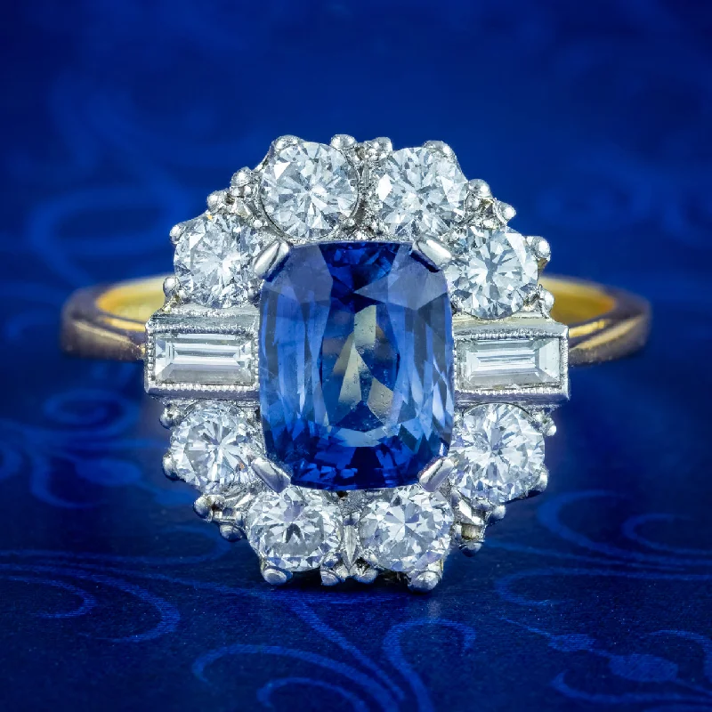 Personalized Wedding Band for Couples-Art Deco Style Sapphire Diamond Cluster Ring 2ct Blue Sapphire