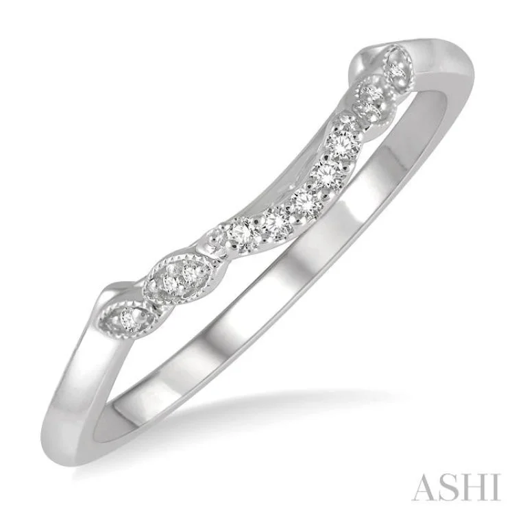 Simple Gold Band Ring-1/20 Ctw Floral Lattice Shank Round Cut Diamond Wedding Band in 14K White Gold