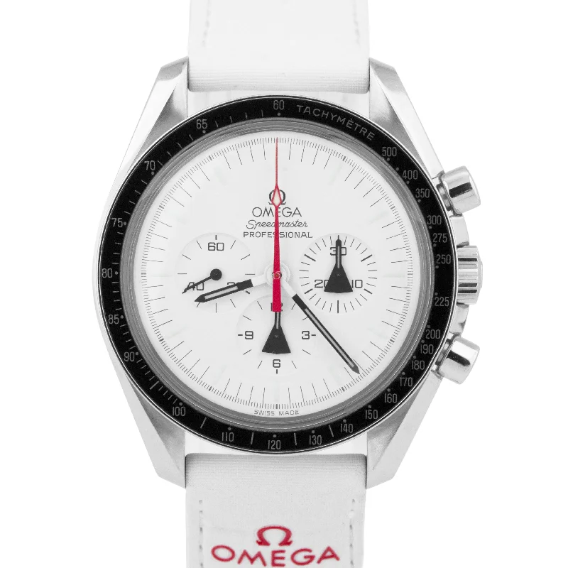 Women's Watches with Stainless Steel Bands-Omega Speedmaster ALASKA PROJECT 42mm Steel White Watch 311.32.42.30.04.001 B+P