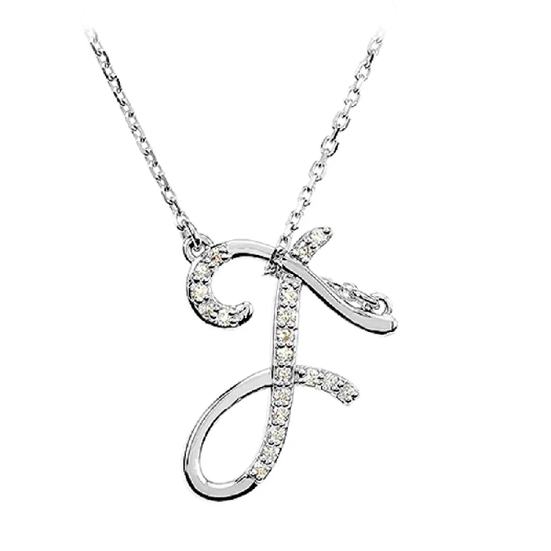 Dainty Chain Necklace for Elegant Look-1/10 Ctw Diamond Sterling Silver Medium Script Initial F Necklace 16in