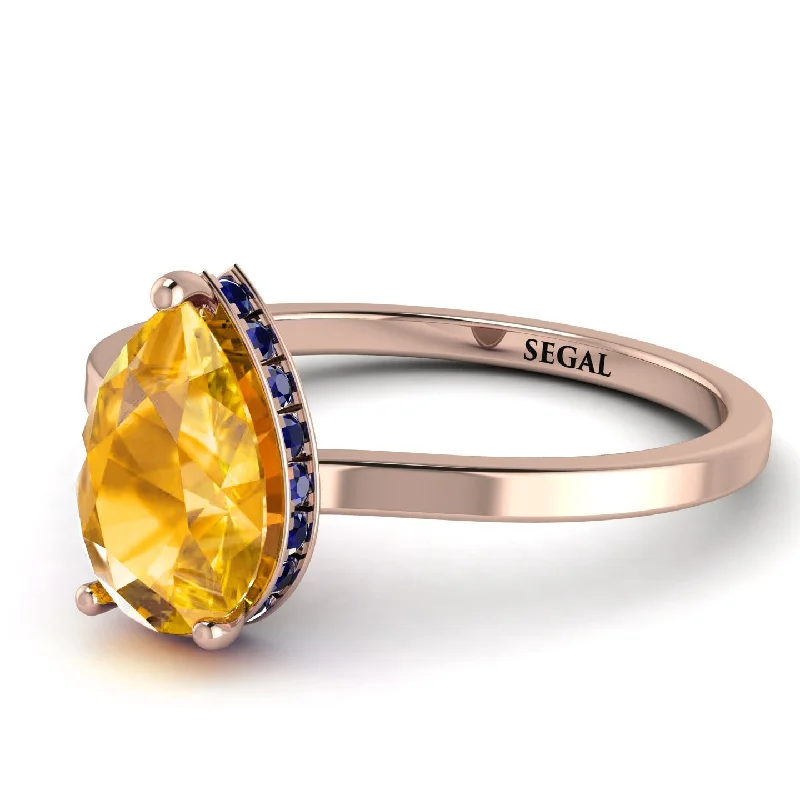 Elegant Silver Engagement Ring-Hidden Halo Pear Yellow Diamond Engagement Ring - Mary No. 1014