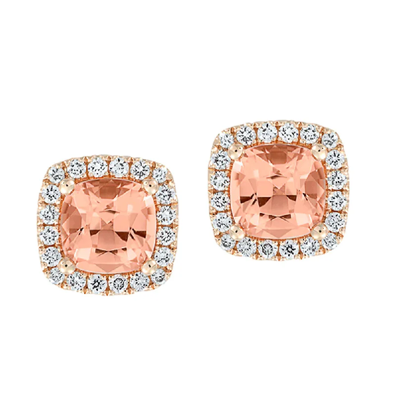 Stylish Gold Earrings for Weddings-14K rose gold stud earrings featuring Chatham lab grown champagne sapphire with Chatham lab grown diamonds.