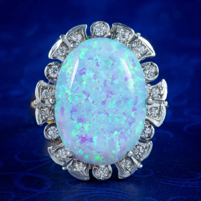 Elegant Diamond Wedding Ring-Edwardian Style Opal CZ Cocktail Ring