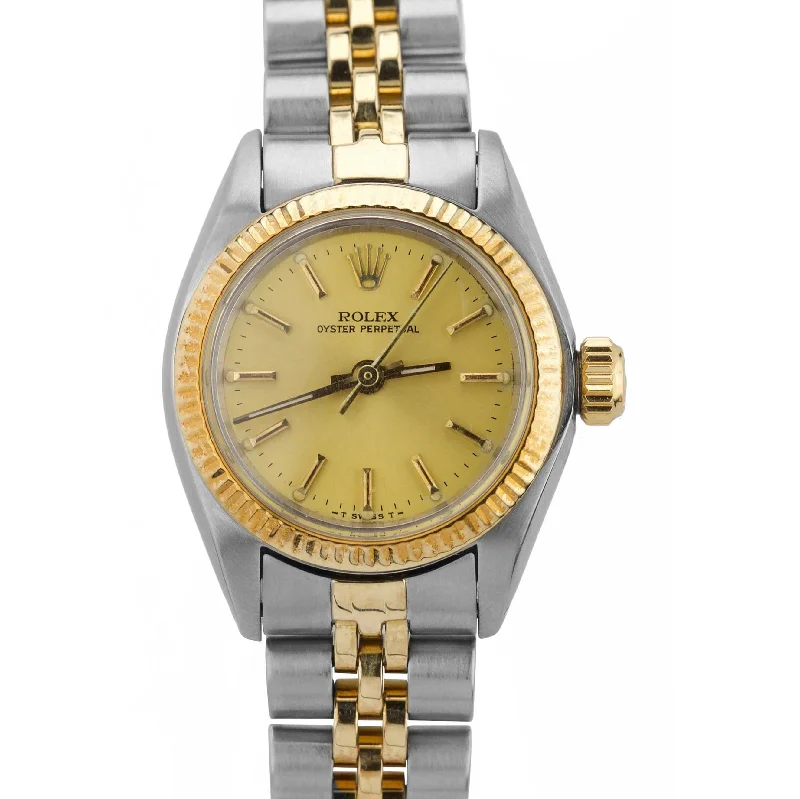 Durable Watches for Outdoor Activities-Rolex Oyster Perpetual 24mm Two-Tone Yellow Gold CHAMPAGNE Jubilee Watch 6719