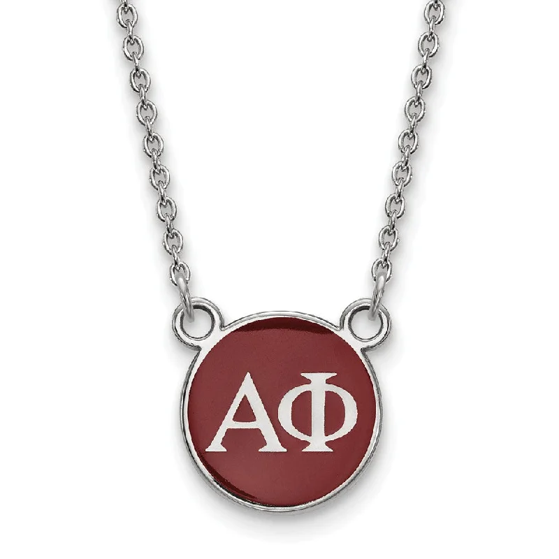 Layered Necklace for Special Occasions-Sterling Silver Alpha Phi Small Red Enamel Disc Necklace