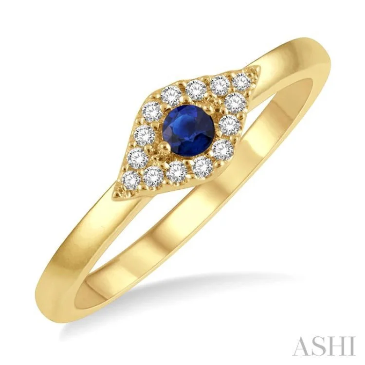 Wedding Band with Diamonds-1/10 Ctw Evil Eye Round Cut Diamond & 2.60MM Sapphire Precious Ring in 10K Yellow Gold