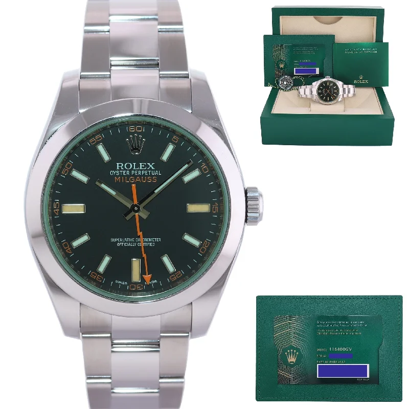 Affordable Designer Watches for Fashionable Women-2021 NEW PAPERS Rolex Milgauss Green Bezel Anniversary 116400GV Steel Black Watch