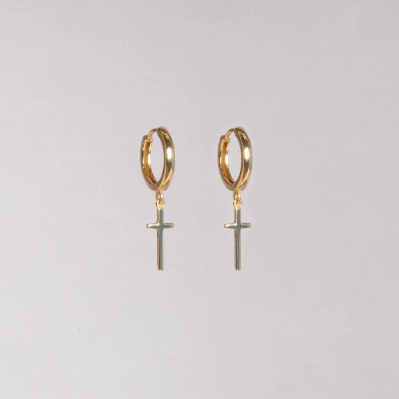 Elegant Drop Earrings for Weddings-Gold Cross Hoop Earrings