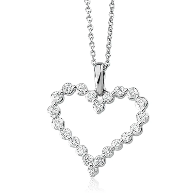 Handcrafted Gemstone Necklace for Gifts-Diamond Heart Necklace in 14k White Gold, 1 Carat