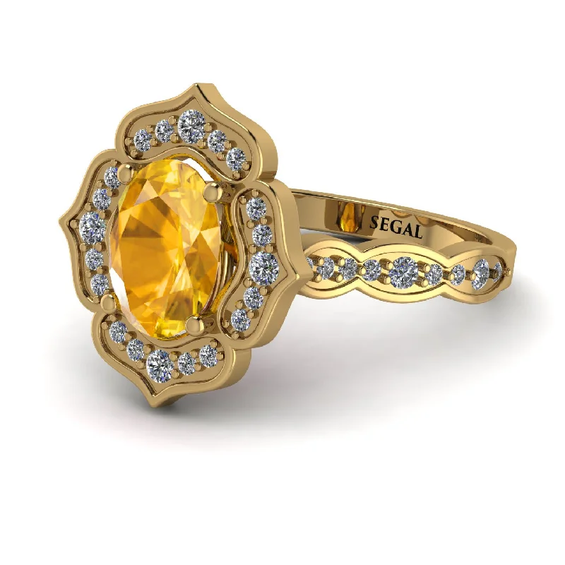 Gold Engagement Ring-Decorated Halo Oval Yellow Diamond Engagement Ring - Faith No. 1001