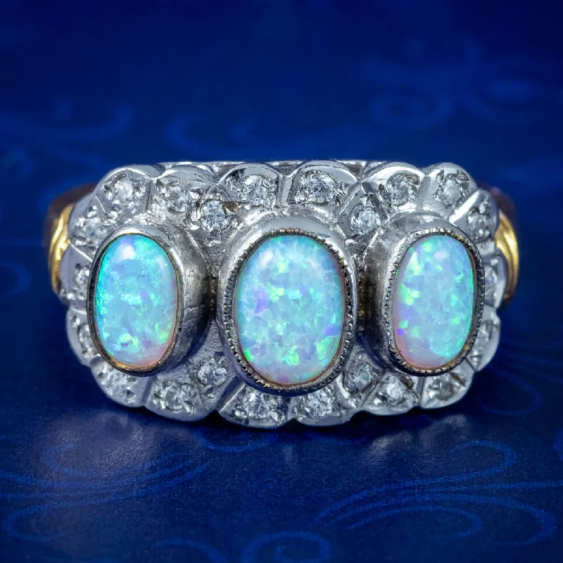 Classic Gold Wedding Ring-Edwardian Style Opal CZ Cluster Ring