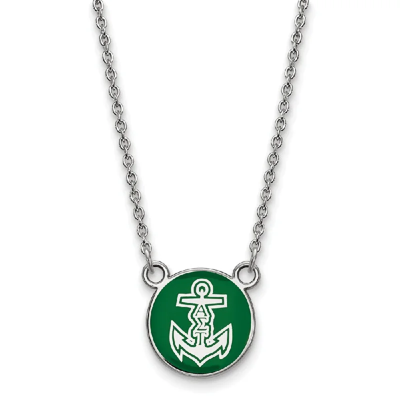 Elegant Chain Necklace for Weddings-Sterling Silver Alpha Sigma Tau Small Green Enamel Logo Necklace