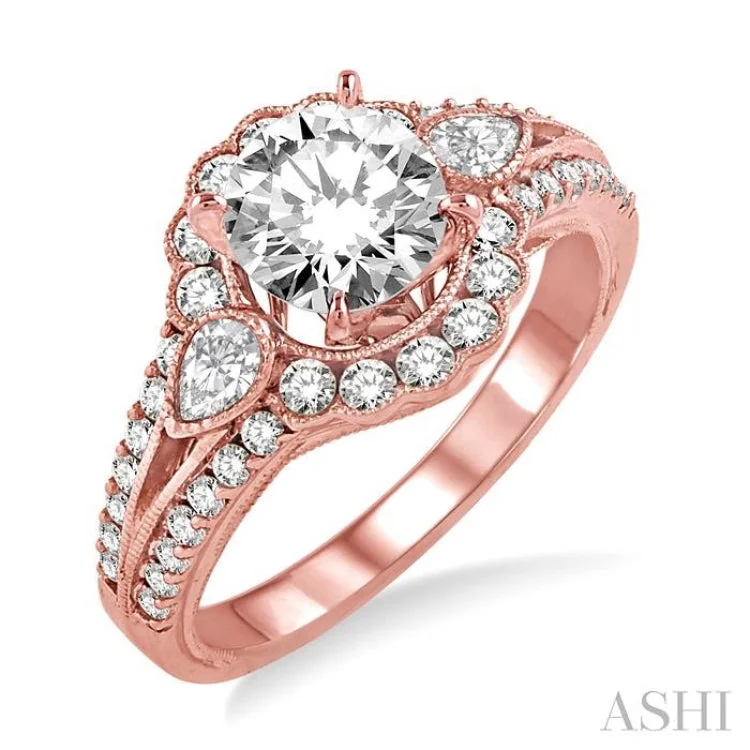 Colored Gemstone Ring for Fashion-1 1/2 Ctw Diamond Engagement Ring with 3/4 Ct Round Cut Center Stone in 14K Rose Gold