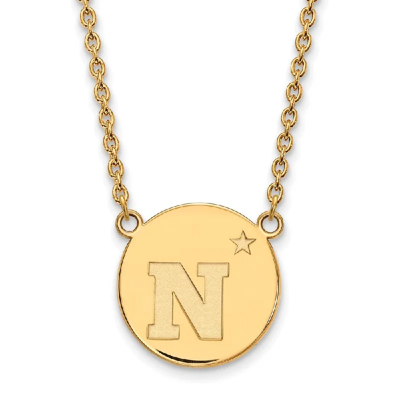 Gold Necklace with Initial Pendant-14k Gold Plated Silver U.S. Naval Academy Large 'N' Disc Necklace