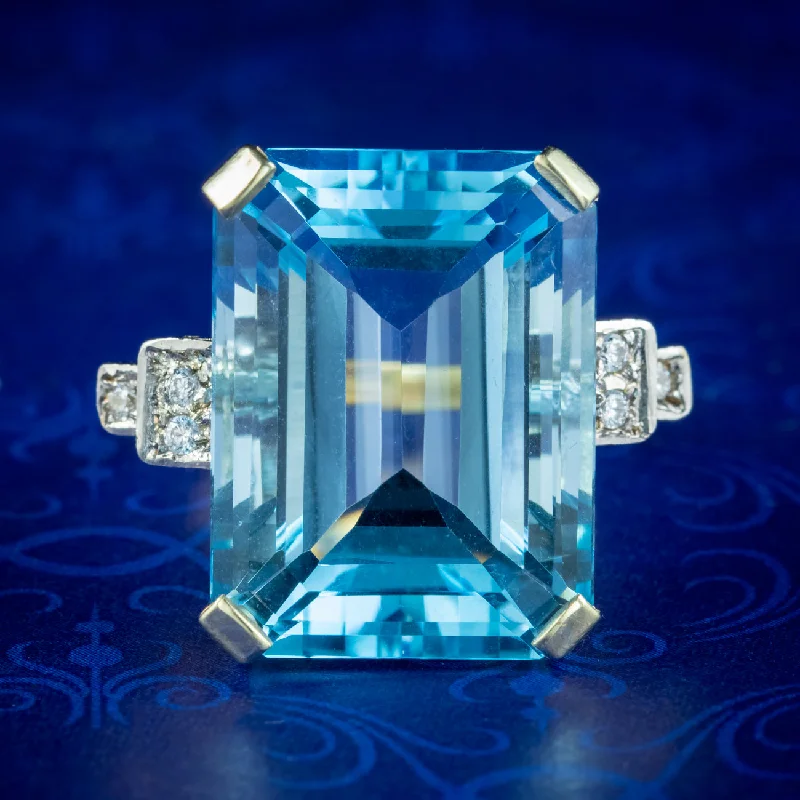 Vintage Style Ring for Women-Art Deco Style Blue Topaz Cocktail Ring 25ct Topaz