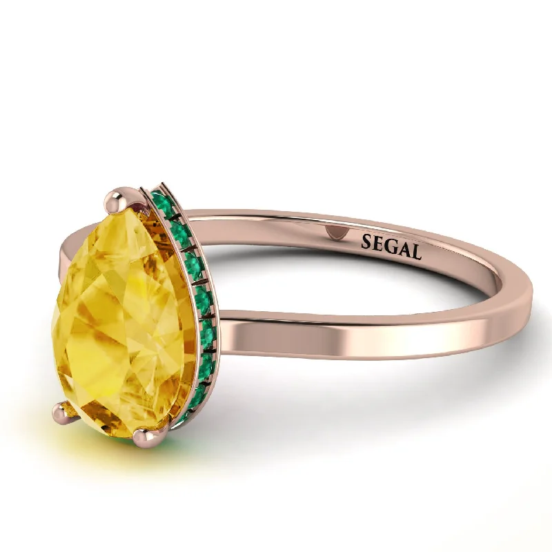 Gold Engagement Ring-Hidden Halo Pear Citrine Engagement Ring - Mary No. 605