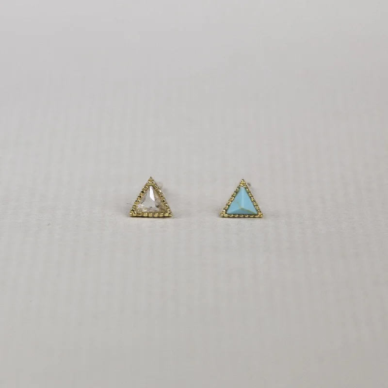 Large Gemstone Earrings for Special Events-Blue and Clear Triangle Stud Earrings