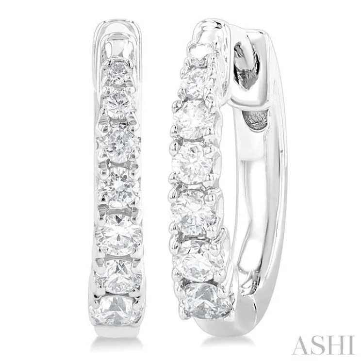 Fashion Forward Earrings for Teen Girls-1/4 ctw Graduated Round Cut Diamond Fashion Huggies in 10K White Gold