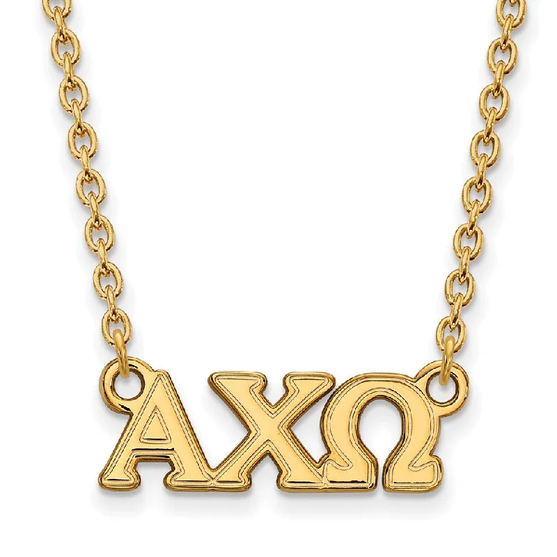 Sparkly Necklace for Fashion Forward Women-14K Plated Silver Alpha Chi Omega Small Greek Letters Necklace