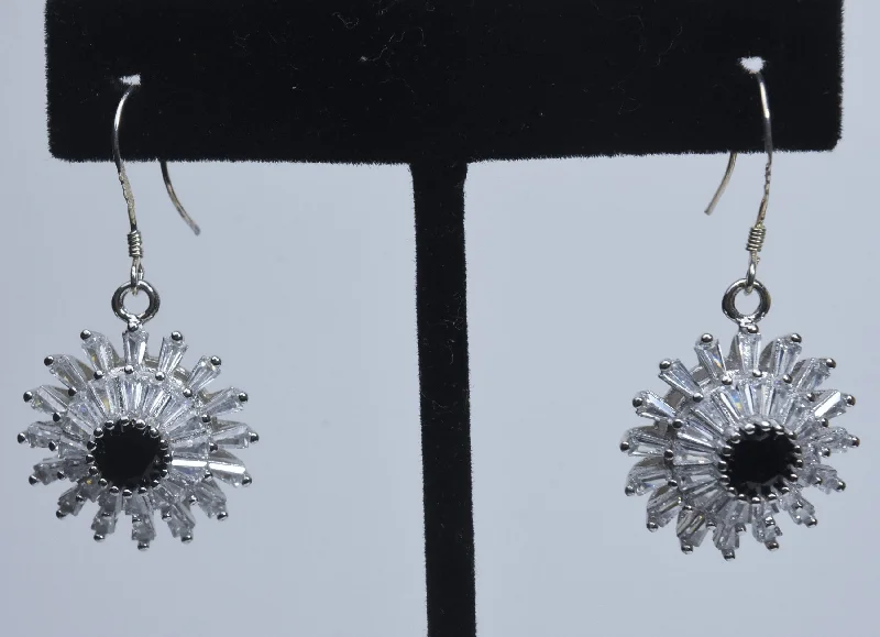 Stylish Statement Earrings-White Topaz Black Spinel Earrings