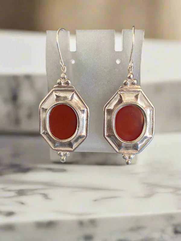 Colorful Gem Earrings-Byzantine Earrings in Sterling Silver with Carnelian (GT-10)