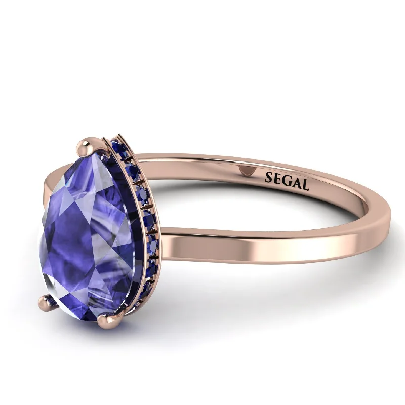 Unique Gold Ring for Fashionistas-Hidden Halo Pear Tanzanite Engagement Ring - Mary No. 214