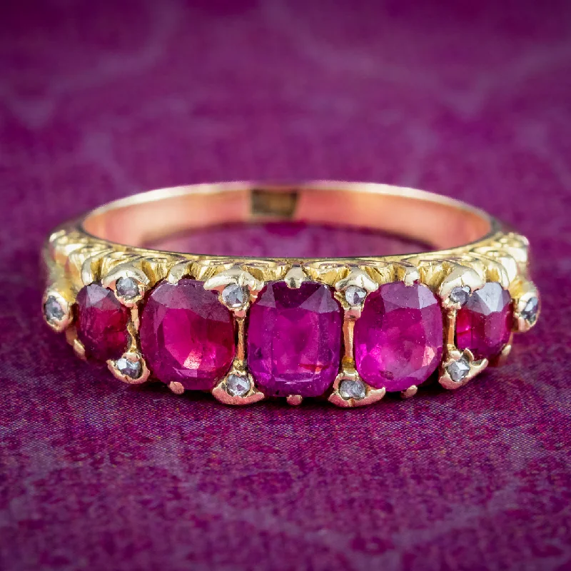 Customizable Promise Ring-Antique Victorian Ruby Diamond Five Stone Ring 1.25ct Of Ruby With Cert